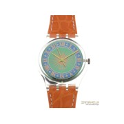 SWATCH Orange classic quarzo cassa plastica e cinturino pelle arancio new